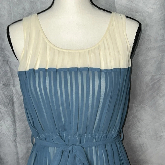 Blu Pepper Pleated Cream, Blue, Coral and Gray Dress - size Small - Picture 2 of 12